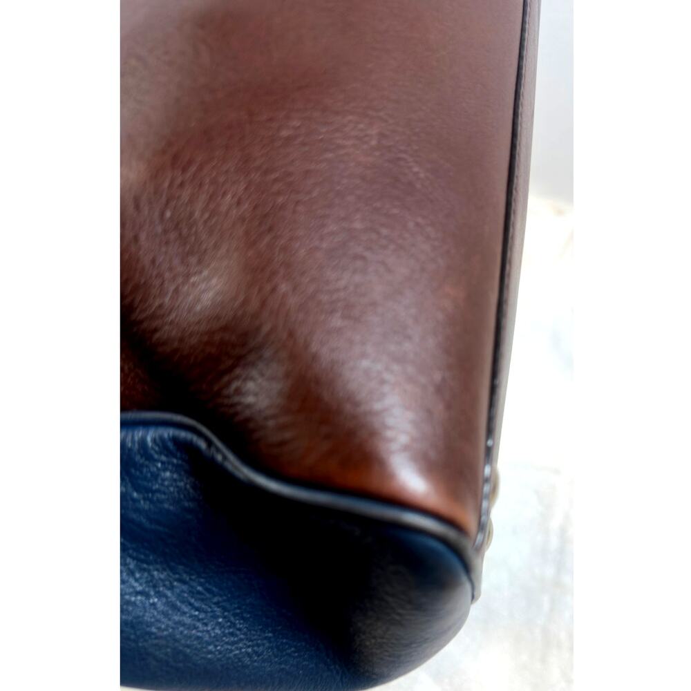 Coach Navy Blue & Brown Leather Two-Way Satchel | Silver Hardware | Dust Bag - Picture 8 of 16